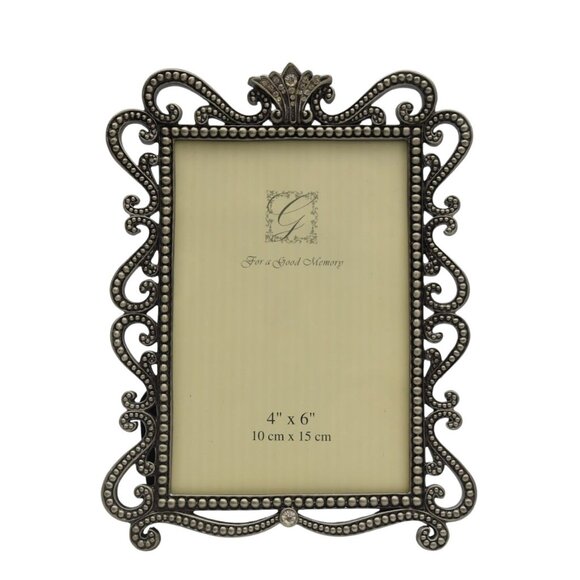 Vintage Ornate Picture Frame 4x6 Scroll Edges Rhinestones - Picture 1 of 2